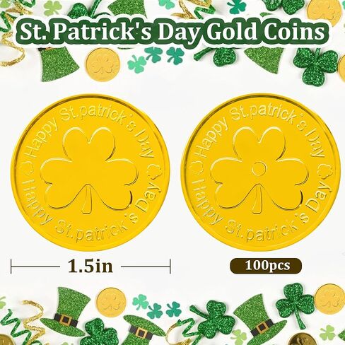 عملات ذهبية يوم القديس باتريك ، عملات ذهبية بلاستيكية ، عملات يوم شامروك سانت باتريك ، 100 قطعة عملات بلاستيكية ذهبية in Kuwait