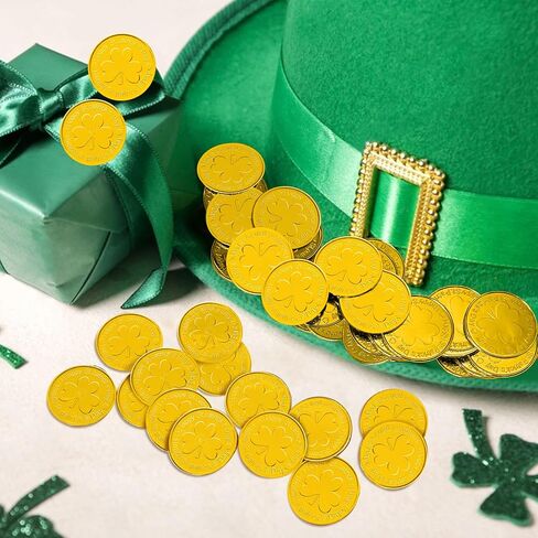 عملات ذهبية يوم القديس باتريك ، عملات ذهبية بلاستيكية ، عملات يوم شامروك سانت باتريك ، 100 قطعة عملات بلاستيكية ذهبية in Kuwait