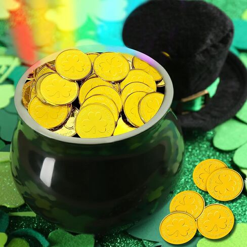 عملات ذهبية يوم القديس باتريك ، عملات ذهبية بلاستيكية ، عملات يوم شامروك سانت باتريك ، 100 قطعة عملات بلاستيكية ذهبية in Kuwait