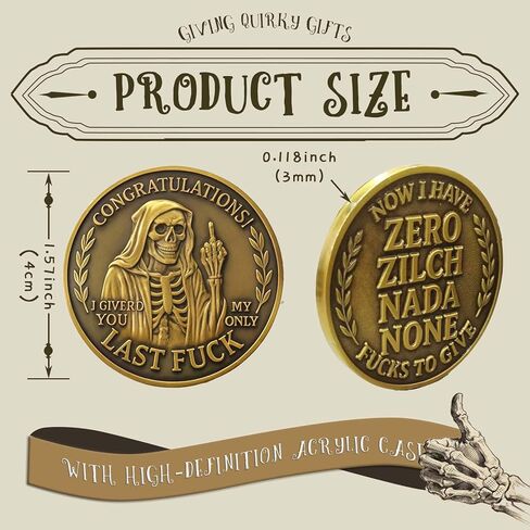 Last Fuck to Give Challenge Coin، تصميم جمجمة ساخرة مضحكة على الوجهين والإصبع الأوسط، هدية هفوة للأصدقاء، فكاهة المكتب، 6 عبوات in Kuwait