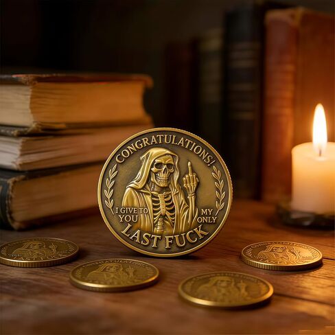 Last Fuck to Give Challenge Coin، تصميم جمجمة ساخرة مضحكة على الوجهين والإصبع الأوسط، هدية هفوة للأصدقاء، فكاهة المكتب، 6 عبوات in Kuwait