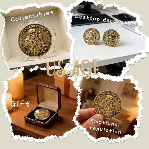 Last Fuck to Give Challenge Coin، تصميم جمجمة ساخرة مضحكة على الوجهين والإصبع الأوسط، هدية هفوة للأصدقاء، فكاهة المكتب، 6 عبوات in Kuwait