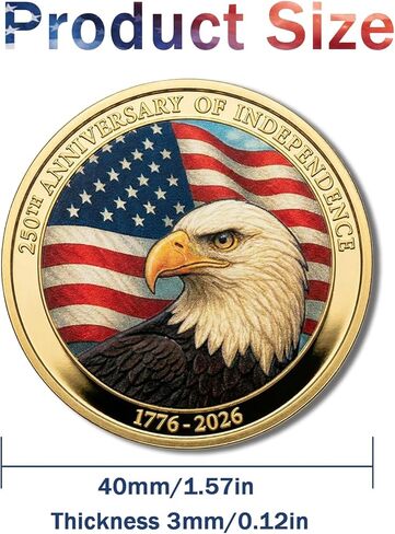 عملة تحدي الذكرى الـ 250 لاستقلال الولايات المتحدة - 1776-2026 عملة لهواة الجمع بتصميم بارز على الوجهين، احتفالًا بذكرى إعلان الاستقلال، مادة معدنية متينة، قطر 1.57 بوصة in Kuwait
