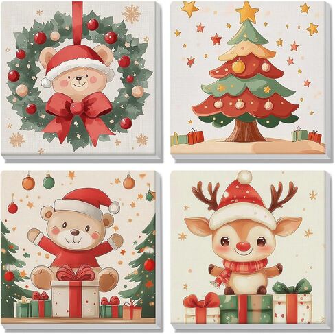 MISCER Christmas 4 عبوات طلاء بالأرقام للبالغين المبتدئين، طلاء الدب حسب مجموعات الأرقام للأطفال، طلاء زيتي أكريليك DIY من الأيائل مناسب للديكور المنزلي (8x8 بوصة) in Kuwait