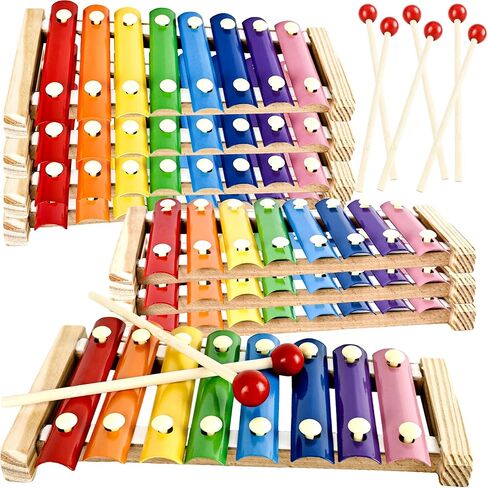 8 Sets Wood Xylophone for Kids Musical Toy Instrument with 16 Pcs Mallets Wooden Percussion Kit for Preschool Toddlers Educational Music Learning in Saudi Arabia