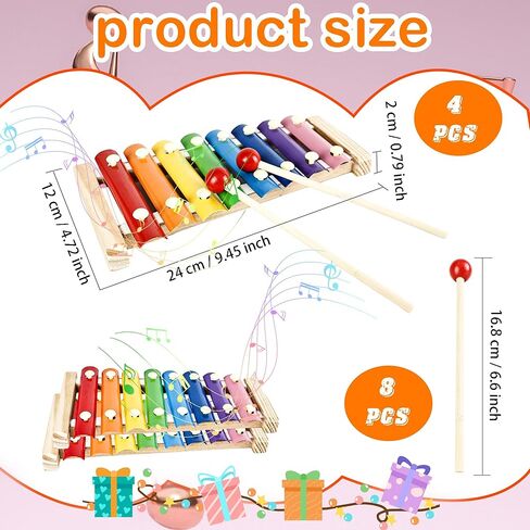 8 Sets Wood Xylophone for Kids Musical Toy Instrument with 16 Pcs Mallets Wooden Percussion Kit for Preschool Toddlers Educational Music Learning in Saudi Arabia