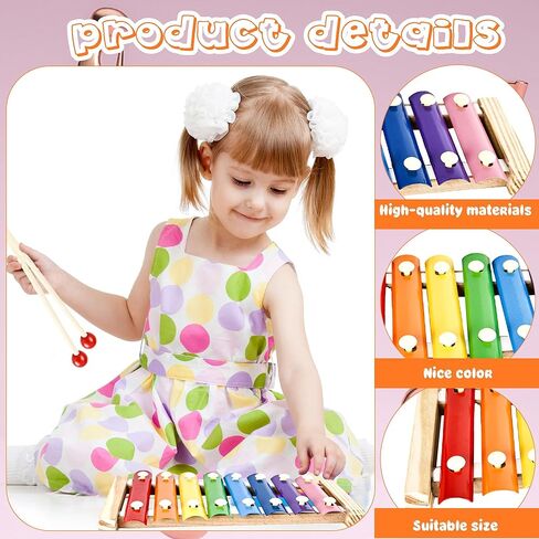 8 Sets Wood Xylophone for Kids Musical Toy Instrument with 16 Pcs Mallets Wooden Percussion Kit for Preschool Toddlers Educational Music Learning in Saudi Arabia