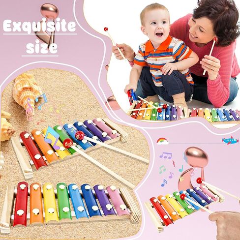 8 Sets Wood Xylophone for Kids Musical Toy Instrument with 16 Pcs Mallets Wooden Percussion Kit for Preschool Toddlers Educational Music Learning in Saudi Arabia