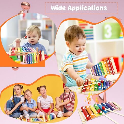 8 Sets Wood Xylophone for Kids Musical Toy Instrument with 16 Pcs Mallets Wooden Percussion Kit for Preschool Toddlers Educational Music Learning in Saudi Arabia