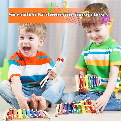 8 Sets Wood Xylophone for Kids Musical Toy Instrument with 16 Pcs Mallets Wooden Percussion Kit for Preschool Toddlers Educational Music Learning in Saudi Arabia