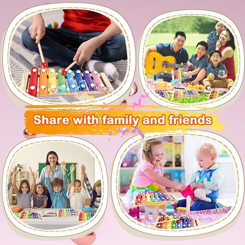 8 Sets Wood Xylophone for Kids Musical Toy Instrument with 16 Pcs Mallets Wooden Percussion Kit for Preschool Toddlers Educational Music Learning in Saudi Arabia