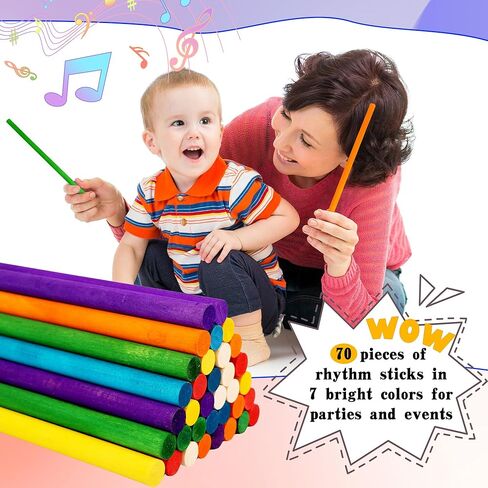 70 Pcs Rhythm Sticks for Kids Bulk 12 Inch Wood Music Lummi Sticks Wooden Percussion Musical Instruments for Girls and Boys Classroom Activities, 7 Colors in Saudi Arabia