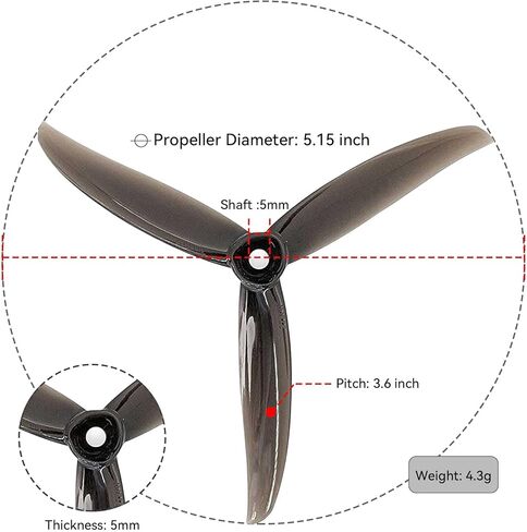 16 قطعة من مراوح طائرات بدون طيار Fpv: مراوح Gemfan Vannystyle 5136 FPV 5.1 بوصة دعامات كمبيوتر ثلاثية الشفرات متوافقة مع 2207 محركات لطائرة RC بدون طيار حرة in Kuwait