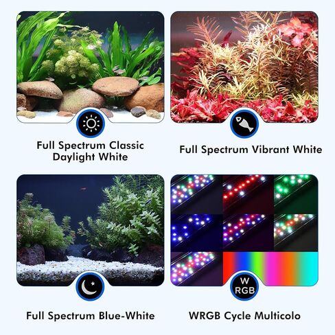 hygger Auto On Off Aquarium LED Light، 4 أوضاع إضاءة كاملة الطيف لخزان الأسماك 24/7 مؤقت للأسماك الملونة / الشمس / ضوء الليل / دورة WRGB للمياه العذبة in Kuwait