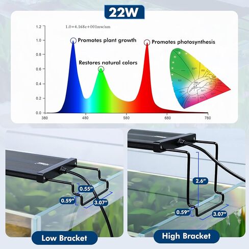 hygger Auto On Off Aquarium LED Light، 4 أوضاع إضاءة كاملة الطيف لخزان الأسماك 24/7 مؤقت للأسماك الملونة / الشمس / ضوء الليل / دورة WRGB للمياه العذبة in Kuwait