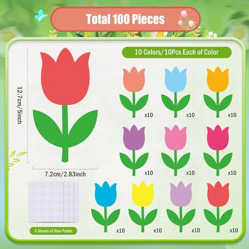 MoDooris 100 قطعة من قطع التوليب الملونة لديكورات لوحة الإعلانات مقاس 5 بوصات زهور الربيع الورقية لهجات قابلة للكتابة على الوجهين لديكور الفصل الدراسي وعلامة الاسم وحرف عيد الأم ومستلزمات حفلات عيد الفصح in Kuwait