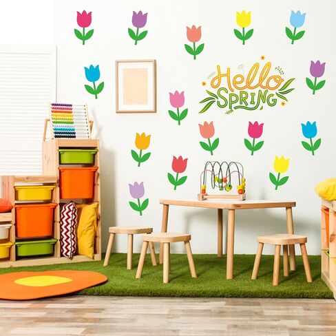 MoDooris 100 قطعة من قطع التوليب الملونة لديكورات لوحة الإعلانات مقاس 5 بوصات زهور الربيع الورقية لهجات قابلة للكتابة على الوجهين لديكور الفصل الدراسي وعلامة الاسم وحرف عيد الأم ومستلزمات حفلات عيد الفصح in Kuwait