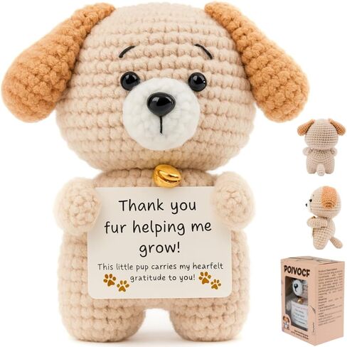 Teacher Gifts – Thank You Teacher Present, Crochet Puppy Plush with “Thank You for Helping Me Grow" Card – Cute Appreciation Token for Mentor, Mom & Dad in Kuwait