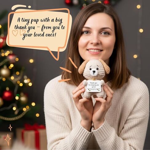 Teacher Gifts – Thank You Teacher Present, Crochet Puppy Plush with “Thank You for Helping Me Grow" Card – Cute Appreciation Token for Mentor, Mom & Dad in Kuwait
