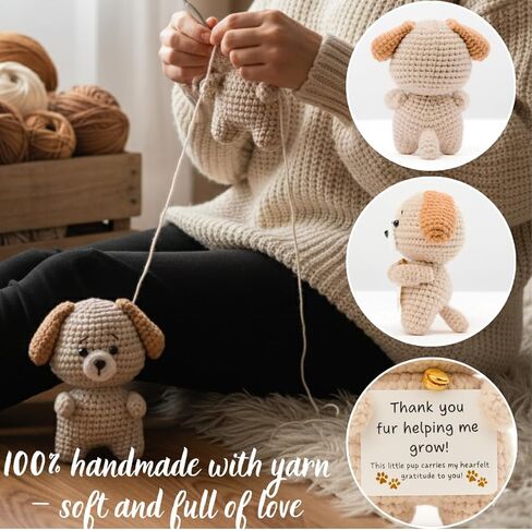Teacher Gifts – Thank You Teacher Present, Crochet Puppy Plush with “Thank You for Helping Me Grow" Card – Cute Appreciation Token for Mentor, Mom & Dad in Kuwait