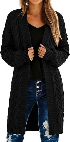 PRETTYGARDEN Long Sleeve Open Front Chunky Cardigan Sweaters for Women Cable Knit Long Cardigans Fall Outfits with Pockets in Saudi Arabia