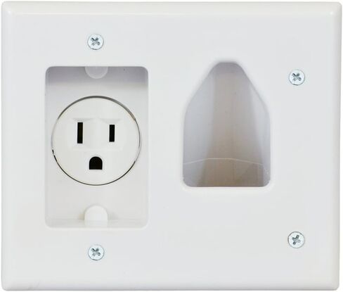 DATA COMM Electronics 45-0021-WH Low Voltage Cable Wall Plate Pass Through with Recessed Power Outlet, Wall-Mounted TVs, Conceals Low Voltage Cord, Single Gang Retrofit Compatible, White in Kuwait