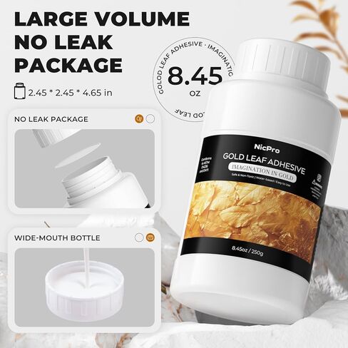 Nicpro 8.45oz/250ml Gold Leaf Adhesive,Water Based Gilding Adhesive Glue for Arts, Painting, Craft, Furniture and Decoration in Saudi Arabia