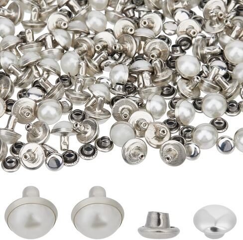 100 Sets White Pearl Rapid Rivets Studs 8.5mm DIY Leather Brass Mushroom Flat Tandy Back Rivets with Nails Nailhead Screw Back Spike Studs for Belt Boots Jacket Garment in Saudi Arabia