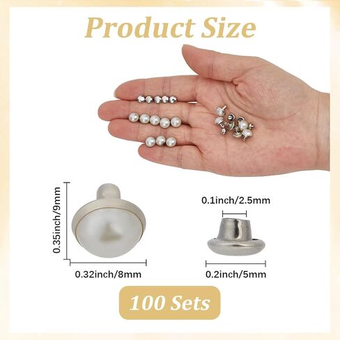 100 Sets White Pearl Rapid Rivets Studs 8.5mm DIY Leather Brass Mushroom Flat Tandy Back Rivets with Nails Nailhead Screw Back Spike Studs for Belt Boots Jacket Garment in Saudi Arabia