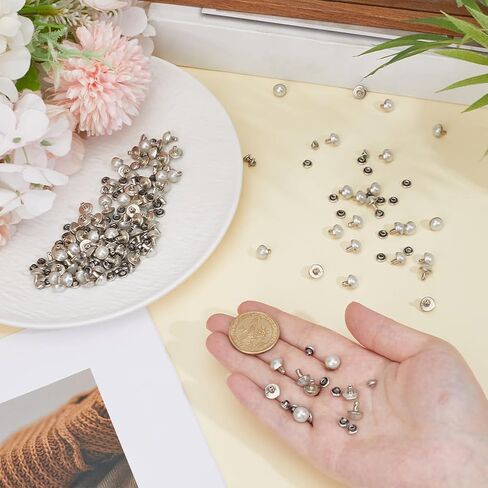100 Sets White Pearl Rapid Rivets Studs 8.5mm DIY Leather Brass Mushroom Flat Tandy Back Rivets with Nails Nailhead Screw Back Spike Studs for Belt Boots Jacket Garment in Saudi Arabia