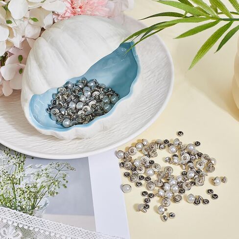 100 Sets White Pearl Rapid Rivets Studs 8.5mm DIY Leather Brass Mushroom Flat Tandy Back Rivets with Nails Nailhead Screw Back Spike Studs for Belt Boots Jacket Garment in Saudi Arabia