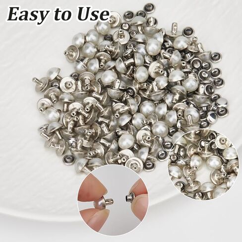 100 Sets White Pearl Rapid Rivets Studs 8.5mm DIY Leather Brass Mushroom Flat Tandy Back Rivets with Nails Nailhead Screw Back Spike Studs for Belt Boots Jacket Garment in Saudi Arabia