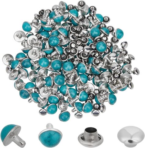 100 Sets White Pearl Rapid Rivets Studs 8.5mm DIY Leather Brass Mushroom Flat Tandy Back Rivets with Nails Nailhead Screw Back Spike Studs for Belt Boots Jacket Garment in Saudi Arabia