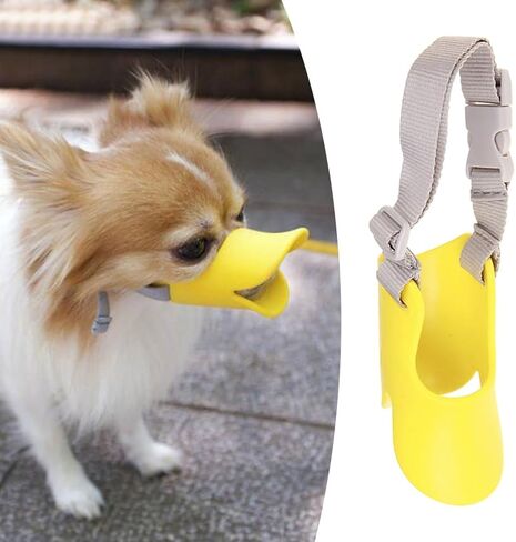 Dog Muzzle,Anti Bite Duck Mouth Shape DogMouth Covers,Soft Duck Silicone Mouth Cover with Adjustable Strap,Small Medium Dogs Muzzle Mask to Prevent Barking,Biting,Chewing(:Yellow,L:13cm/5.12inch) in Saudi Arabia