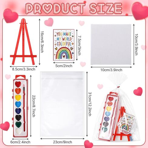 12 Pack Valentine's Gift Mini Painting Set for Adults 12 Heart Shaped Watercolor Paint Set 8 Colors 12 Small Easels 24 Paintbrushes 12 Palettes 12 Blank Canvases and Other Tool Gift for Party in Saudi Arabia