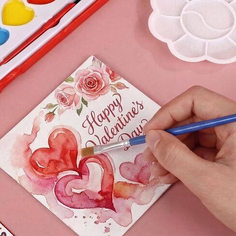 12 Pack Valentine's Gift Mini Painting Set for Adults 12 Heart Shaped Watercolor Paint Set 8 Colors 12 Small Easels 24 Paintbrushes 12 Palettes 12 Blank Canvases and Other Tool Gift for Party in Saudi Arabia