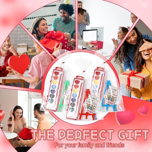12 Pack Valentine's Gift Mini Painting Set for Adults 12 Heart Shaped Watercolor Paint Set 8 Colors 12 Small Easels 24 Paintbrushes 12 Palettes 12 Blank Canvases and Other Tool Gift for Party in Saudi Arabia