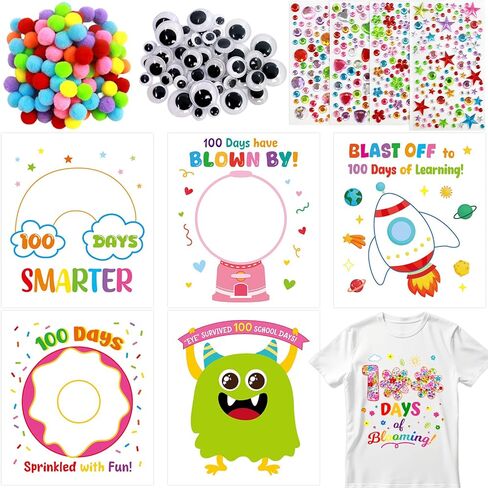 Fancy Land 6 Sets 100th Day of School Crafts for Kids Heat Transfer Iron on Patches 100 Days of School Heat Iron on Transfers Stickers Decals for T-Shirts DIY Clothing Bag Craft Boys Girls in Saudi Arabia