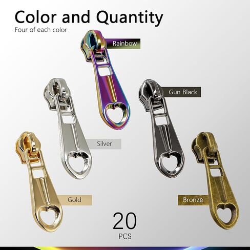 SHRJ 20Pcs Heart-Shaped Zipper Sliders Zinc Alloy #5 Zippers Sliders 5 Colors Zipper Accessory Replacement Zippers Pulls Repair Kit for Clothes Handbag Making Craft Sewing DIY Luggage Bags in Saudi Arabia