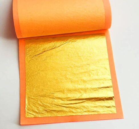24k Edible Vark Size (75MM"x50MM") | 3x2 Inch pack of Gold Leaf Sheets For Sweets Cake Confitionary Ice Creams Anti Aging Spa (24k Gold Leaves 10 Vark) in Kuwait