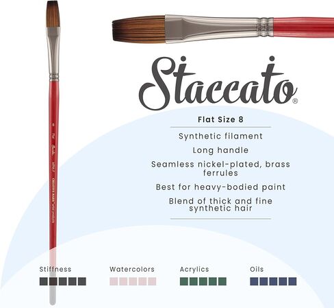 فرشاة رسم فنية من Creative Mark Staccato - حجم مسطح 8 - فرش صناعية ذات مقبض طويل للدهانات الأكريليك، مصنوعة يدويًا وكاملة الجسم مع استجابة نابضة بالحياة in Saudi Arabia