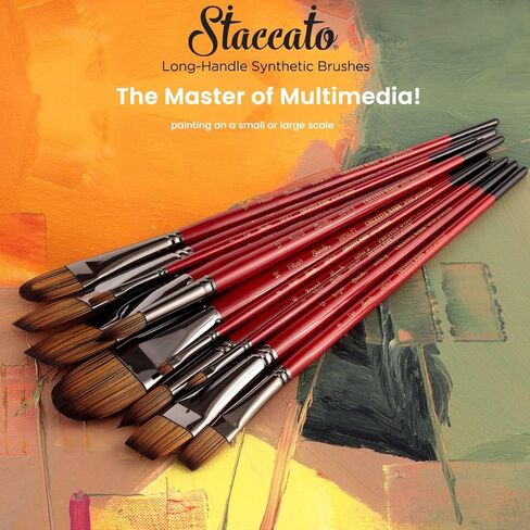 فرشاة رسم فنية من Creative Mark Staccato - حجم مسطح 8 - فرش صناعية ذات مقبض طويل للدهانات الأكريليك، مصنوعة يدويًا وكاملة الجسم مع استجابة نابضة بالحياة in Saudi Arabia