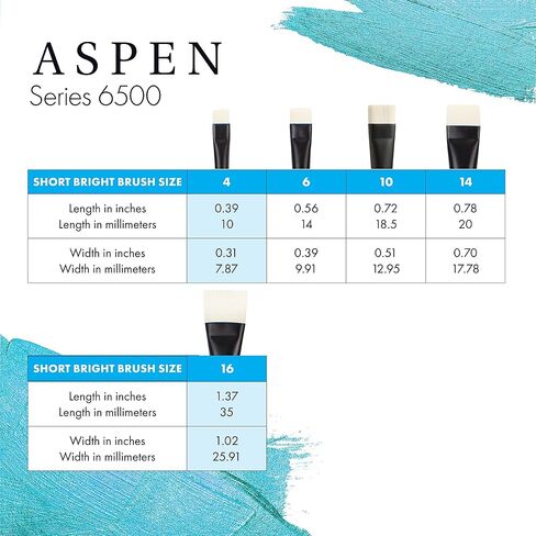 Princeton Artist Brush Co. Aspen Series 6500 - Long Handled Short Bright Size 6 - Single Synthetic Oil and Acrylic Paint Brush for Painting on Canvas and Board in Saudi Arabia