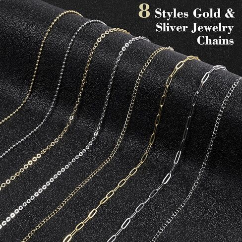Zplontya 8 Rolls Necklace Chains for Jewelry Making 330PCS Include 26FT Gold & Silver Chains, Jump Rings, Clasps, Charms Pendants, Chains Connectors for DIY Permanent Bracelet & Jewelry Making in Kuwait