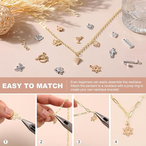 Zplontya 8 Rolls Necklace Chains for Jewelry Making 330PCS Include 26FT Gold & Silver Chains, Jump Rings, Clasps, Charms Pendants, Chains Connectors for DIY Permanent Bracelet & Jewelry Making in Kuwait