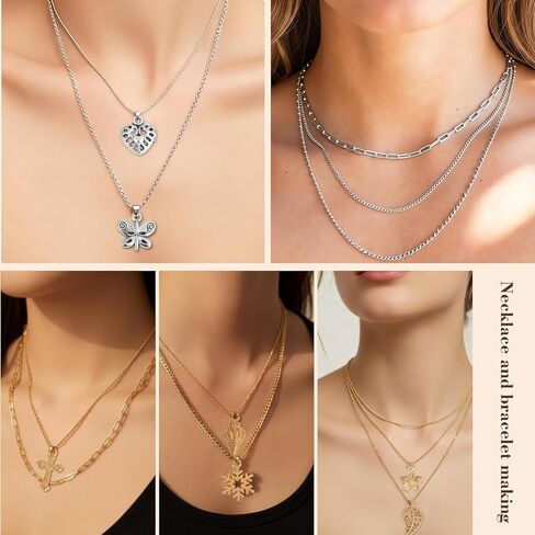 Zplontya 8 Rolls Necklace Chains for Jewelry Making 330PCS Include 26FT Gold & Silver Chains, Jump Rings, Clasps, Charms Pendants, Chains Connectors for DIY Permanent Bracelet & Jewelry Making in Kuwait