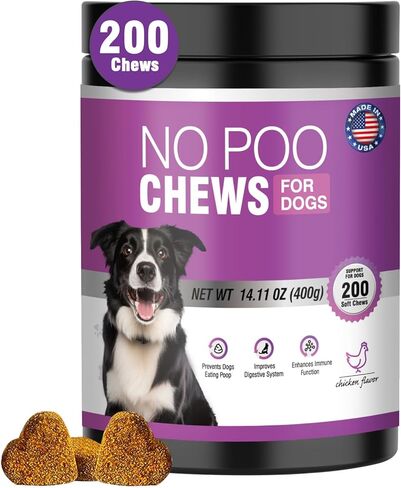 رادع كوبروفاجيا للكلاب - 200 قطعة مضغ لا يوجد رادع لتناول البراز للكلاب - يمنع الكلاب من تناول مكملات البراز - معطر للتنفس - لا يمضغ البراز مع الإنزيمات الهاضمة والبروبيوتيك - نكهة الدجاج in Kuwait