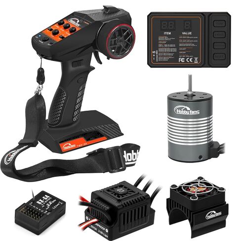 محرك بدون فرشاة S3650 4300KV مقاوم للماء من Hobby Fans، عمود 3.175 مم مع بطاقة برمجة ESC بدون فرش 60 أمبير ومشتت حراري وجهاز إرسال واستقبال 4CH RC لشاحنة سيارة RC 1/10 (أسود) in Kuwait