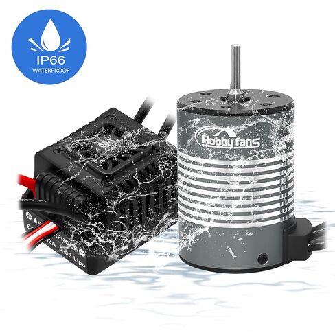 محرك بدون فرشاة S3650 4300KV مقاوم للماء من Hobby Fans، عمود 3.175 مم مع بطاقة برمجة ESC بدون فرش 60 أمبير ومشتت حراري وجهاز إرسال واستقبال 4CH RC لشاحنة سيارة RC 1/10 (أسود) in Kuwait
