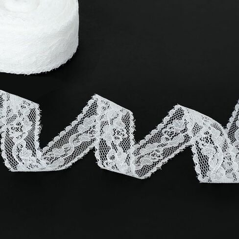 1 inch White Lace Ribbon for Gift Wrapping, 20Yard Lace Trim Ribbon for Sewing Crafts, Dress Decoration, White Floral Ribbons for Flower Bouquet, Christmas, Party Decorations, Wedding in Saudi Arabia